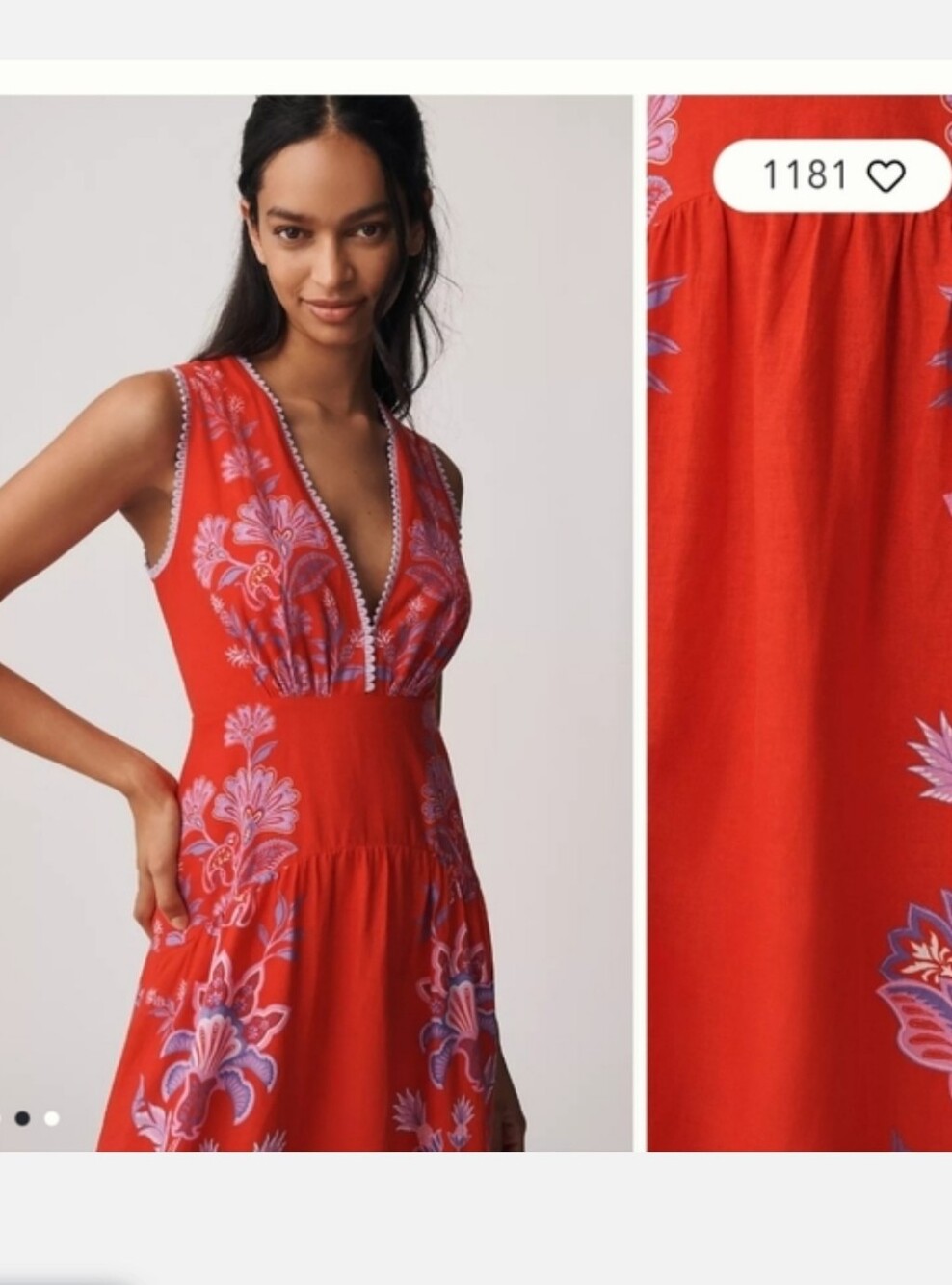 Farm Rio Red Linen Mididres - Picture 2 of 4
